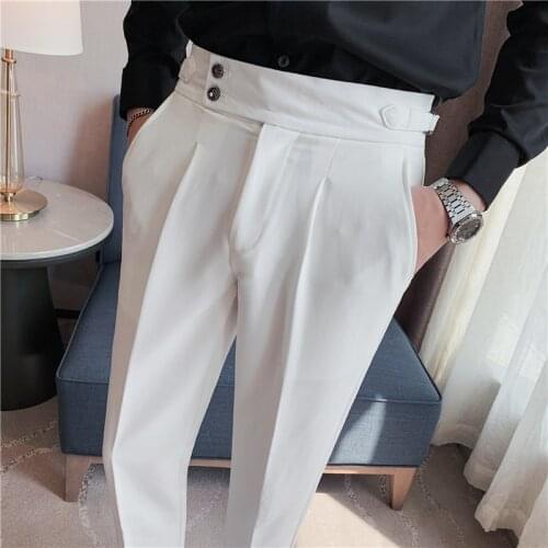 Autumn Mens Business Formal Pants Pure Color Temperament Trousers British Casual Slim Suit Pants High Waist Wedding Dress Pants