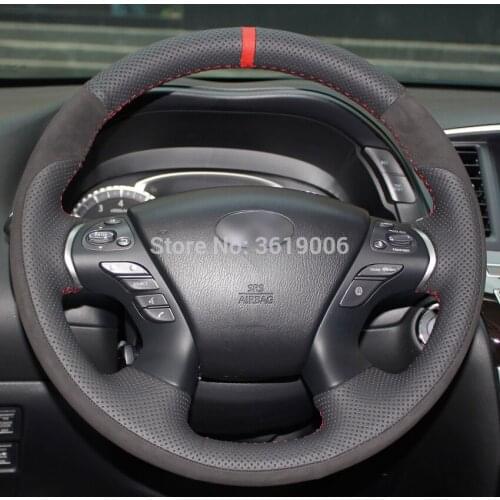 DIY Steering Wheel Cover Black Suede Black Leather Hand Sewing For Infiniti JX35 M35 M25 M56 Q70 QX60