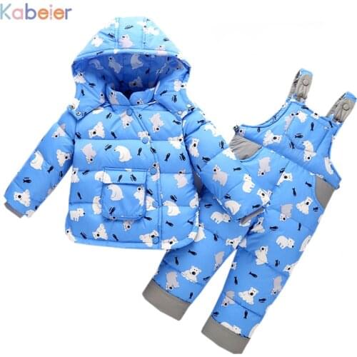 Baby Girl Boy Clothes Sets Winter Warm Cartoon Bear Hooded Newborn Infant Snow Jacket + Pants Children Costume Suit 1 2 3 Years