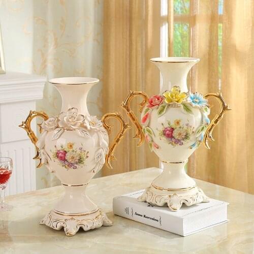 European Ceramic Vase Vintage Senior Handmade Gold plated Ivory Porcelain Vase for Room Corridor Home Wedding Gift Office Decor