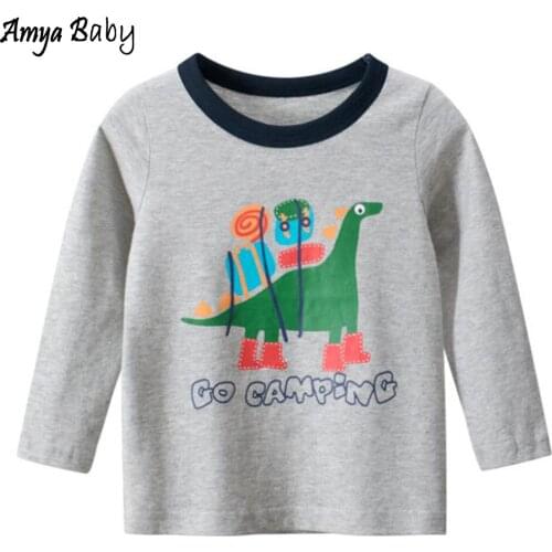 Amya Baby Boys T Shirts Long Sleeve Cartoon Fall Clothes For Kids Gray Cotton Boy Tops Tees Shirts Birthday Children Clothing