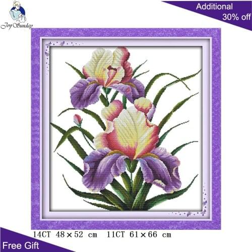 Joy Sunday Purple Flower Cross Stitch H246 14CT 11CT Counted and Stamped Home Decor Remain Fragrance Flowers Cross Stitch kits