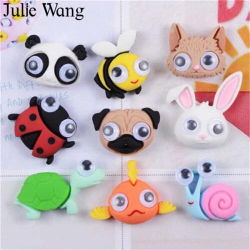 Julie Wang 10PCS Resin Cartoon Animal Insect Charms Rabbit Dog Ladybug Bee Pendants Jewelry Making Accessory Home Decoration
