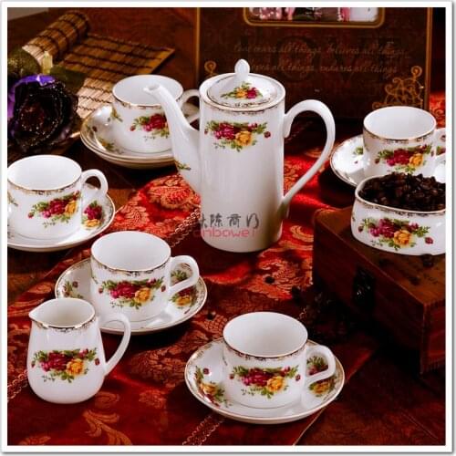 Jingdezhen authentic bone china coffee set tea set cup plate platinum rose European 15 piece suit