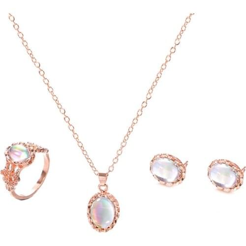 Jewelry Sets African Bridal Color Opal Necklace Earrings Ring Wedding Crystal Sieraden Women Fashion Jewellery Set