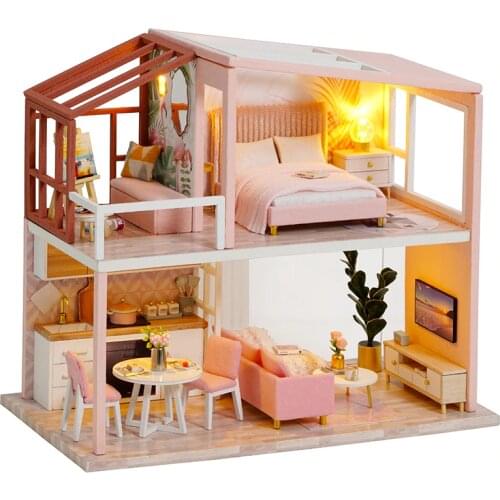 CUTEBEE DIY Doll House Wooden Doll Houses Miniature Dollhouse Furniture Kit with LED Toys for children Christmas Gift QL03
