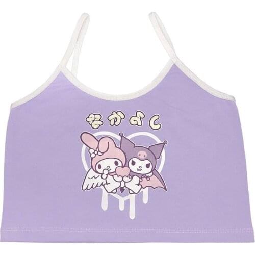 Summer New Style Japanese Sweet Soft Girl Self-cultivation with Sling Cartoon Cute Print Short Vest Girl Tops Tank Top