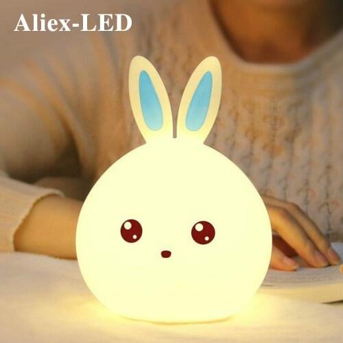 USB Rabbit Night light Led Desktop RGB Decorative Lamp Silicone Rechargeable for Kids Baby Gift Cute Animal Cartoon Lamps