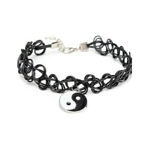 New Japan style vintage Tai Chi yinyang yin yang tattoo hippie choker power necklace adjustable