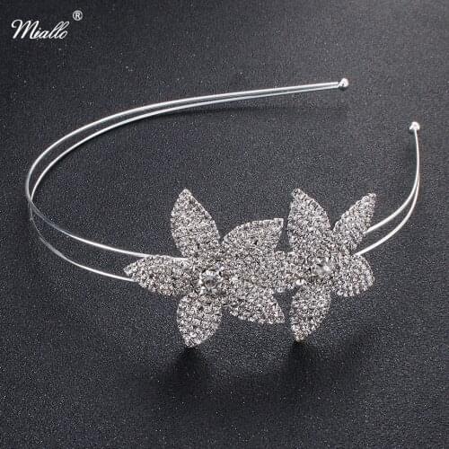 Miallo Crystal Rhinestones Crown Tiara Flower Pattern Girls Headband Hair Combs for Wedding Bridal Prom Accessories Rim for Hair