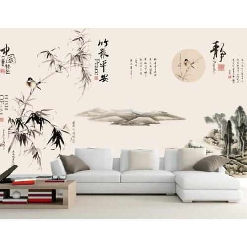 Papel de parede Chinese style ink bamboo flowers and birds 3d wallpaper,living room bedroom TV wall papers home decors mural