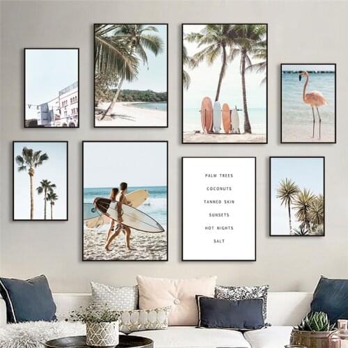 Scenery Picture Home Decor Wall Art Canvas Painting Sandy Beach Coconut Tree Print Landscape Poster and Print for Bedroom Decor