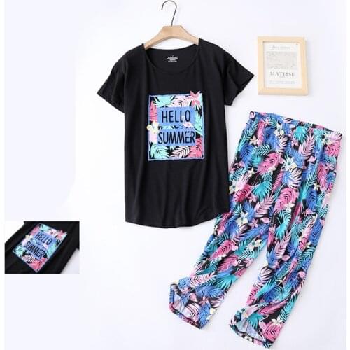 Pajamas Set Women Short Sleeve Cotton T-shirt Shorts 2Piece/Set Casual Big Size Mom Sweet 2020 Fashion Cartoon Pyjama