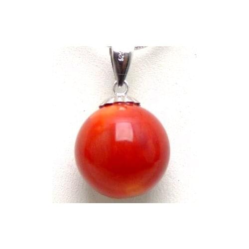 Qingmos Natural 14-15mm Red Coral Pendant Necklace for Women with GENUINE Red Coral Necklace 16" Chokers Jewelry Chain n5502