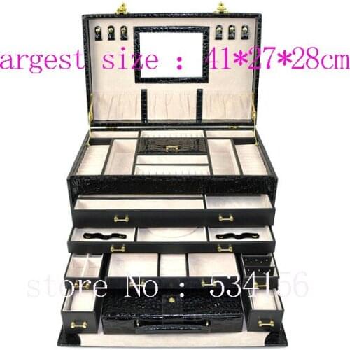 5 layer luxury PU leather jewelry box watch wedding gifts necklaces pendants earrings jewelry holder black gift box 41*27*28cm
