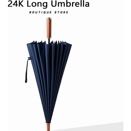 Luxury 24K Long Umbrella Business Men Windproof Wooden Handle Big Golf Umbrella Outdoor High Quality Travel Straight Umbrellas