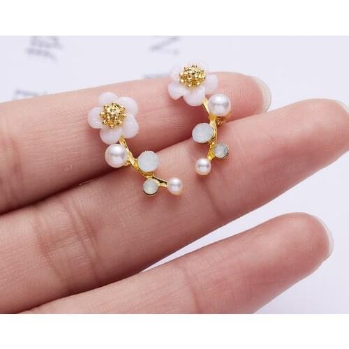 Gold Silver Color Romantic Cute Rose Flower Stud Earrings For Women Imitation Shell Pearl Branch Ear Stud Wedding Jewelry Gift