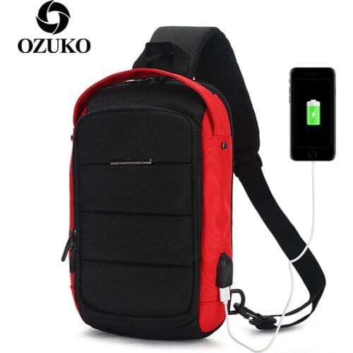 OZUKO Mens Chest Bag USB Charging Waterproof One-Shoulder Bag Sport Chest Bag For Men Crossbody Bag Fashion bags