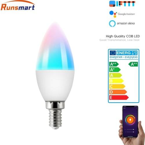 Smart Wifi LED Bulb Dimmable LED Lamp Voice Control Magic Bulb E14 RGB CW 3.5W Candle Work With Alexa Google Home Assistant