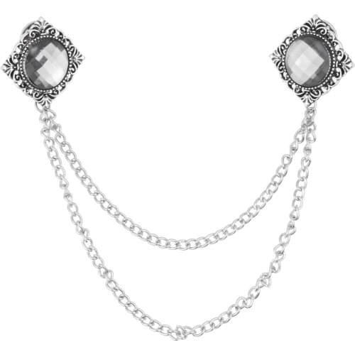 Vintage Crystal Blouse Collar Clip Fashion Badge Neck Tip Clips for Shirts Pins Brooch Clip Brooches Pin Lapel with Chain Tassel