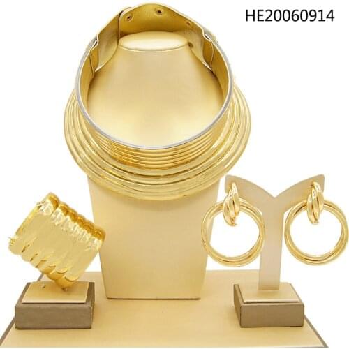 Yulaili New Design African Gold Jewelry Sets High Quality Choker Clasp Adjustment Necklace Earrings Bracelet for Womne Jewellery