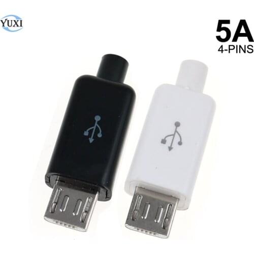 YuXi 10pcs Micro USB 4Pin 5A Male connector plug Black/White welding Data OTG line interface DIY data cable accessories