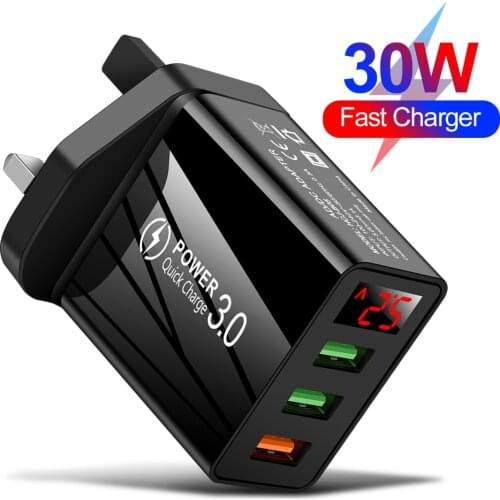 EU US UK Plug 3 Ports USB Charger LED Display 5V/3A Fast Charging Smart Mobile Phone Charger For iphone 11 Samsung Xiaomi