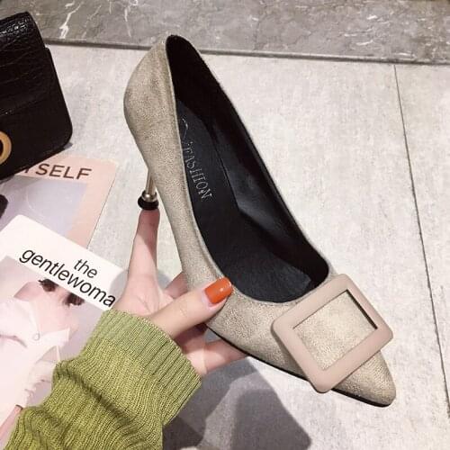 2020 Women high heel shoes New Pointed Toe Women Heel Shoes Square Heel Black Leather PU Female Office Shoes Comfortable U14-92