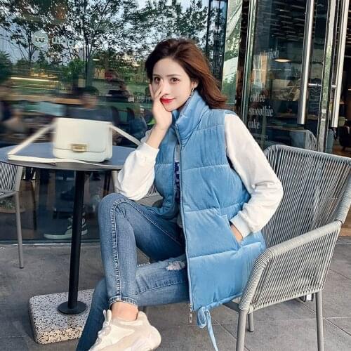 2021 Women Winter Elegant Warm Vest Lady Pockets Stand Collar Sleeveless Cotton Padded Vest Female Casual Solid Waistcoat M18
