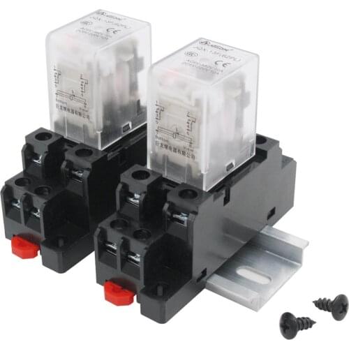 2pcs JQX-13FL DC 12V Coil 8 Pin 10A DPDT LED Indicator Electromagnetic Power Relay+ Base+ DIN Rail Slotted Aluminum