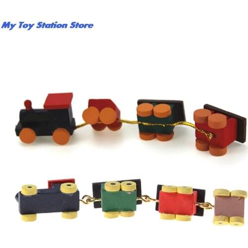 2017 New Arrival 1/12 Dollhouse Miniature Painted Wooden Toy Train Set Gifts for Children and Carriages Wood Trains Model Toys