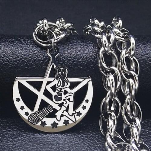 2021 Punk Witchcraft Witch Pentagram Moon Stainless Steel Chain Necklace for Women/Men Jewelry bijou acier inoxydable NXS02