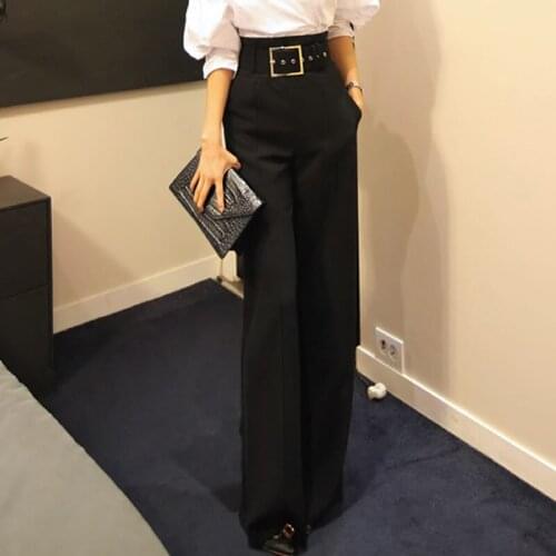 2021 Workwear Formal Black Straight Pants High Waist Pantalon Costume Pant Summer Trouser Female Wide Leg Pants For Women Pants