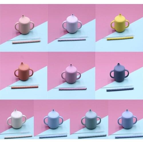3 Pcs Baby Food Grade Silicone Feeding Sippy Cup Double Handle Drinking Straw Cups Toddler Infants Learning Drinkware