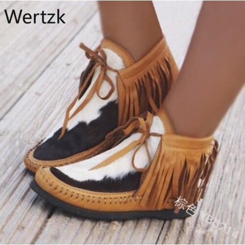 New Winter Women Tassel Boots Faux Suede Patchwork Sewing Platform Flat Round Toe Non Slip Casual Fashion Shoes Ladies Female