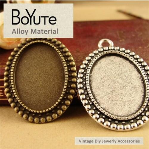 BoYuTe (40 Pieces/Lot) 25*18MM Cabochon Base Vintage Accessories Parts Antique Bronze Silver Bezel Pendant Materials for Jewelry