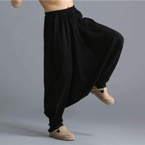 Men Casual Pant Sweatpants Linen Indian Loose Wide Leg quickly dry Jogger Exercise Running Workout Casual Yoga Pant Sportswear