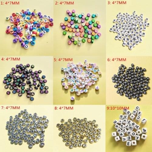 9 Colors Acrylic Russian Letter Beads 3600PCs 4*7MM Round 10mm Square Plastic Alphabet Beads Cube Letters Initial Spacer Beads