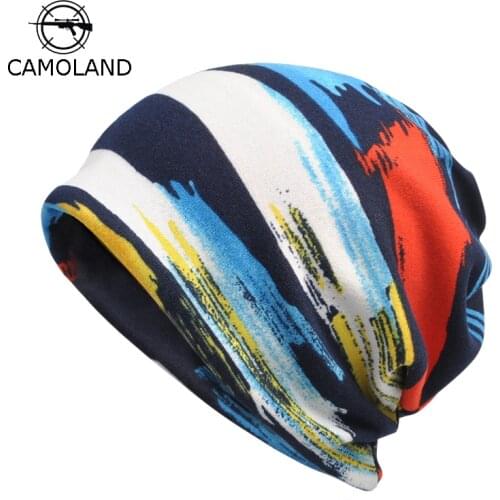 CAMOLAND Colorful Striped Design Beanies For Women Men Winter Velvet Skullies Hat Outdoor Casual Warm Scarf Male Bonnet