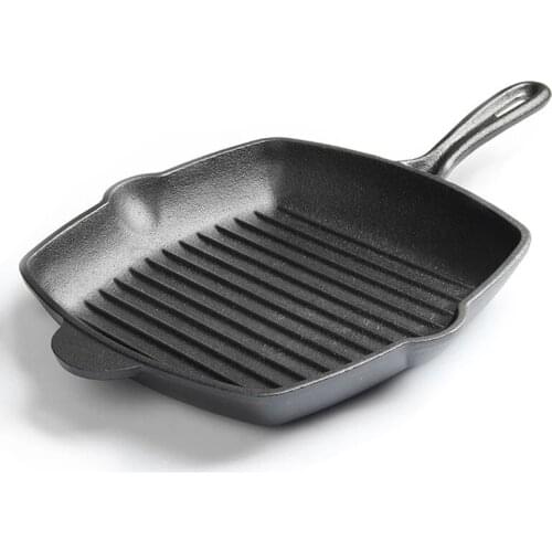 Cast Iron Pan Grill Pan No Coating Thick Meat Steak Skillet Use for Gas Induction Oven Safe 26cm