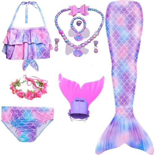 New Kids Girls Swimming Little Mermaid Tail Mermaid Costume Cosplay Children Swimsuit Fantasy Beach Bikini Can Add Monofin Fin