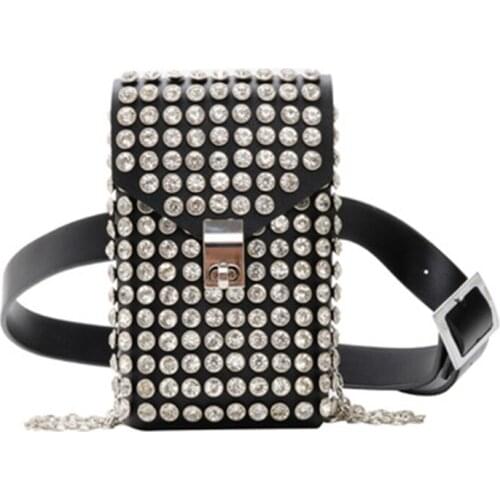 Black &White Luxury Designer Fanny Pack For Women Rhinestone Waist Chest Bag Money Phone Pouch Fashion Ladies Belt Bags Purses
