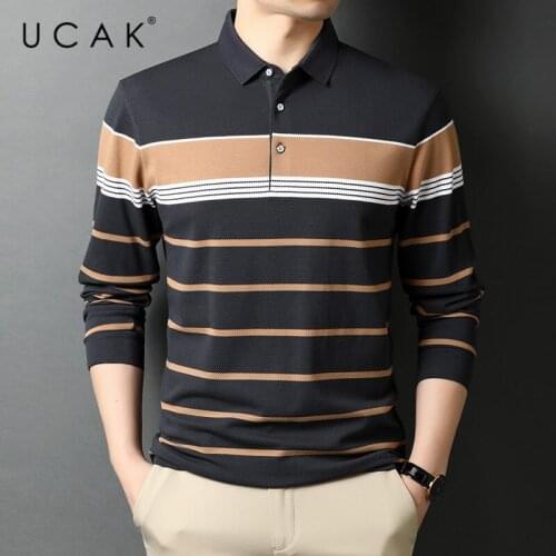 UCAK Brand Classic Long Sleeve Cotton Striped T Shirt Homme Spring Autumn New Arrival Streetwear Casual Tshirt Men Clothes U5665