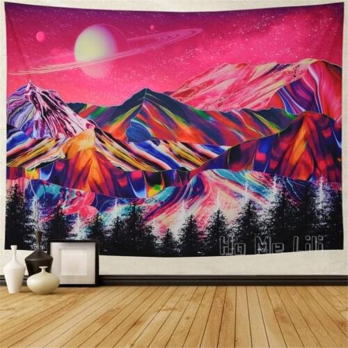 Mountains Tapestry Planet Forest Tree Psychedelic Pink Nature Landscape Wall Hanging