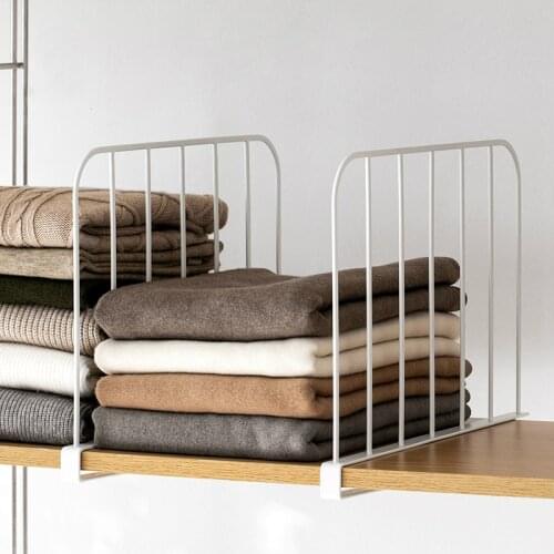 Hot sale wardrobe divider vertical punch free white metal separator for closet cabinet household uses