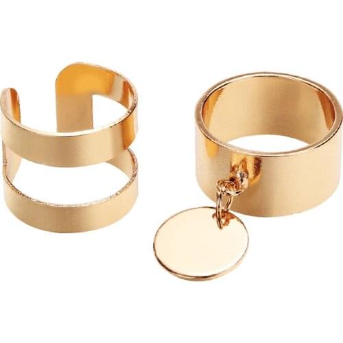 Shellhard Punk Gold Opening Ring 2 pcs/set Adjustable Midi Knuckle Finger Ring For Women Steampunk Wide Band Ring Boho Jewelry