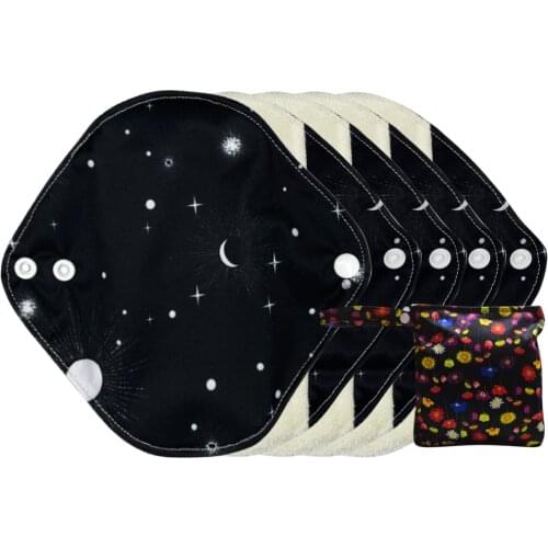 LECY ECO LIFE 5 pieces reusable organic bamboo pantyliner with one waterproof storage bag,light flow day pads size 7inch