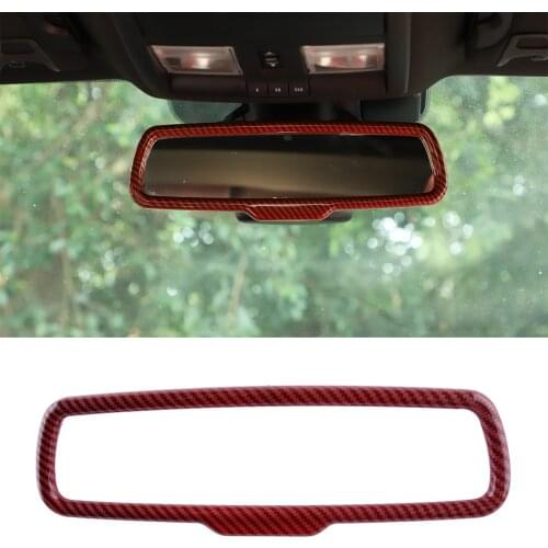 Carbon Fiber Style Red Interior Inner Rearview Mirror Cover Bezel Trim Fit for Dodge Challenger 2015-2020
