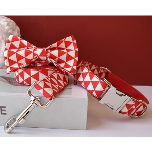 Red triangle design Collar Personalized Cotton Quality Fabric For Small, Medium Large Dog Custom Metal Parts Pet Accessory