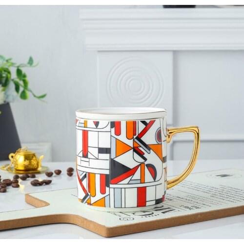 Creative Irregular Ceramic Coffee Cup with Gold Handle Handmade Pottery Tea Cup Travel Kitchen Tableware Nordic Home Coffee Cup